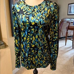 Chico's Vibrant Blue and Yellow Long Sleeve Top